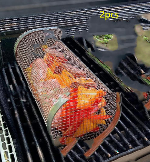 Rolling Grilling Basket Metal BBQ Barbecue Basket Net Portable Outdoor