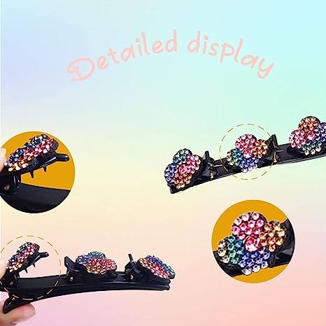 Sparkling Crystal Stone Braided Hair Clips Four-Leaf Clover