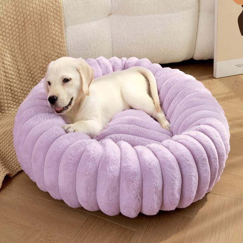 Pet Kennels Long Plush Round Cat Nest Winter Warm Dog Beds
