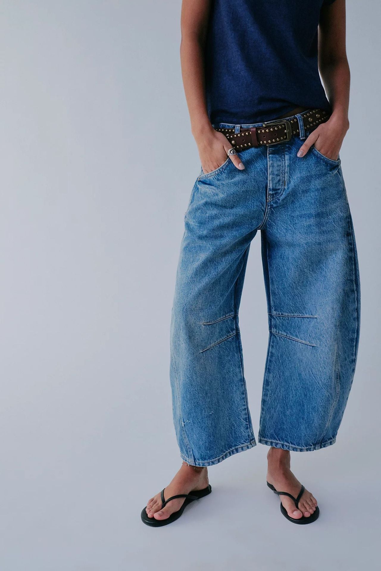 High Stretch Mid-Rise Barrel Jeans Fashion Wide Leg