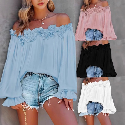 Casual Blouses Shoulder Off-Shoulder Long Sleeve Top