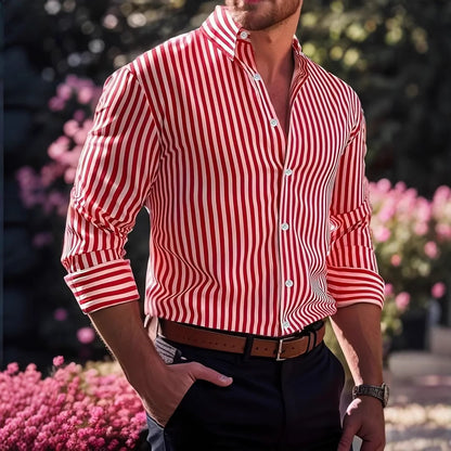 Ins Stripe Printed Long Sleeve Shirt Men Fashion