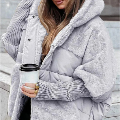 Women's Loose Cotton Coat Faux Fur Patchwork Winter Coat