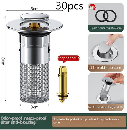 Long Pop-Up Sink Drains Filter Bathroom Press Bounce