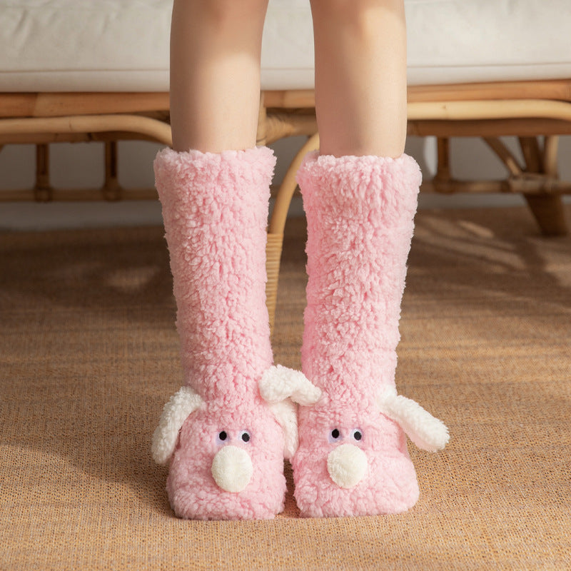 Cute Cartoon Dog Floor Socks Winter Warm Non-slip