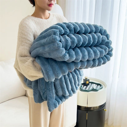Soft Wind Bubble Velvet Blanket Warm Solid Rabbit Fur Blankets