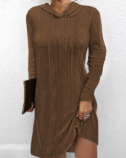 Long Sleeve Hooded Pullover Knitted Dress For Women