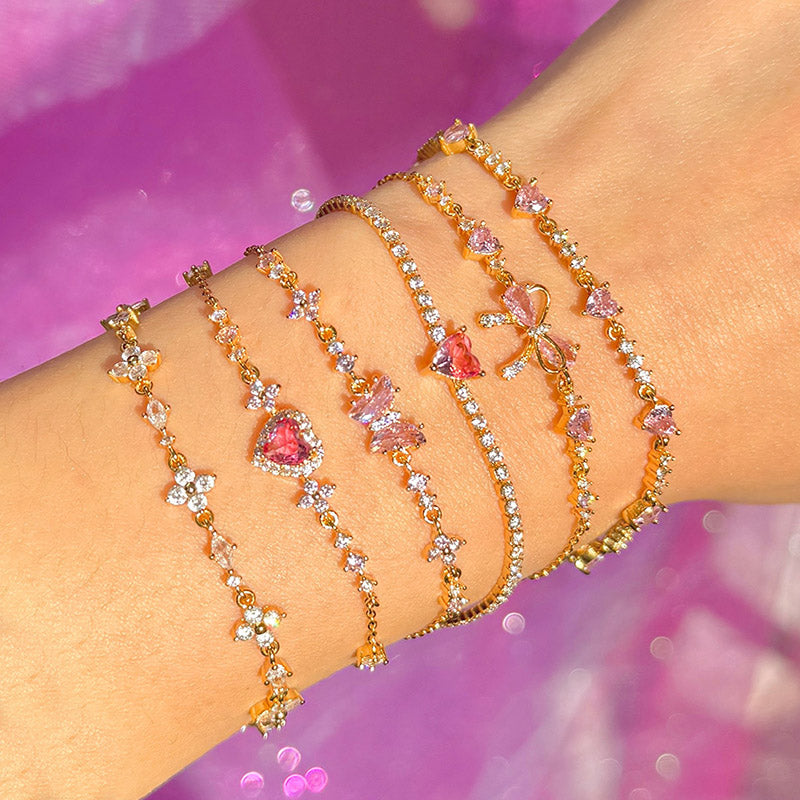 Sweet Bow Heart Rhinestone Bracelet Y2K Ins