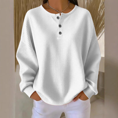 Ins Waffle Long-sleeved T-shirt Fashion Solid Color Buttons