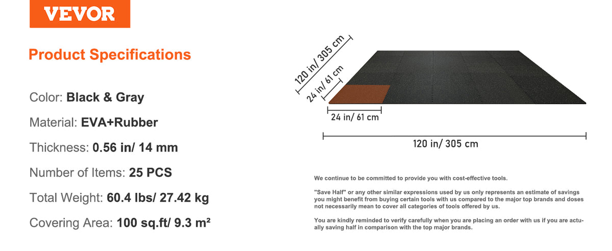 SucceBuy 25/12/6 PCS 1/2 in Thick Gym Floor Mats