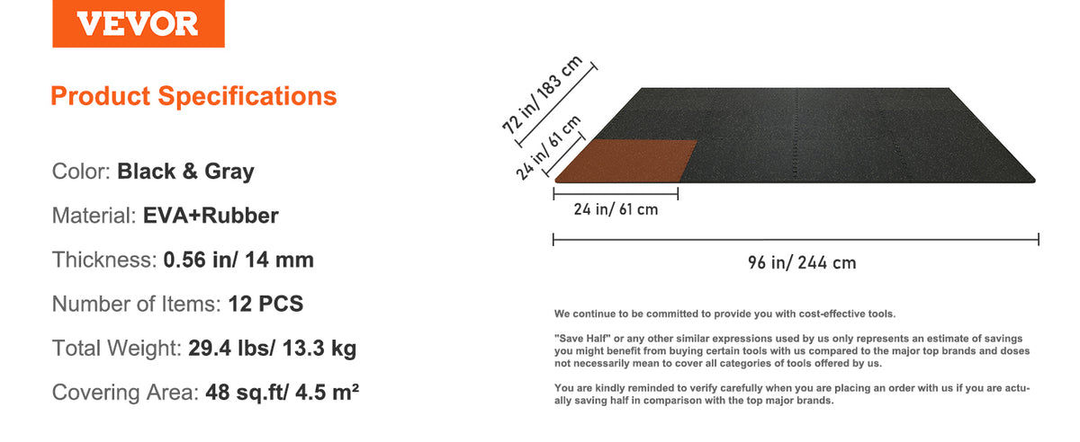 SucceBuy 25/12/6 PCS 1/2 in Thick Gym Floor Mats