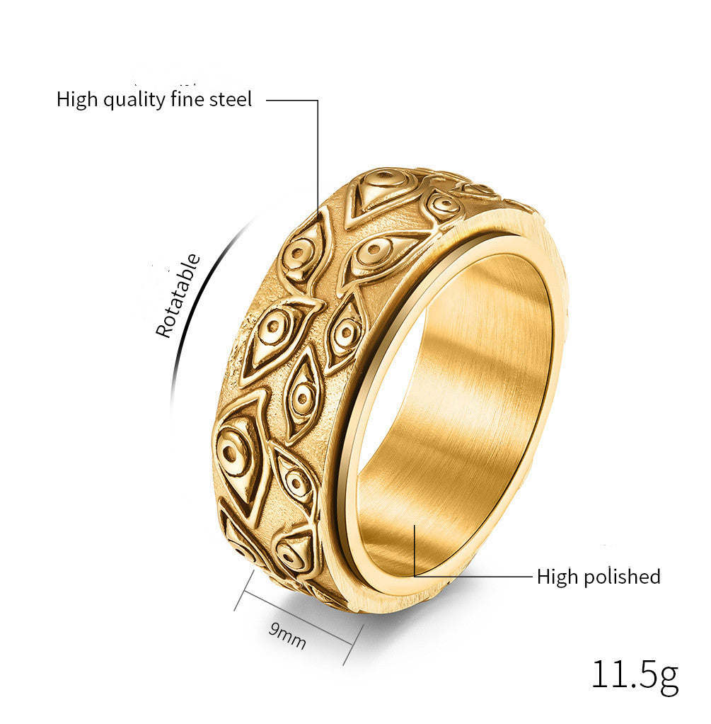 Rotatable Retro Eye Titanium Steel Ring Hand Jewelry