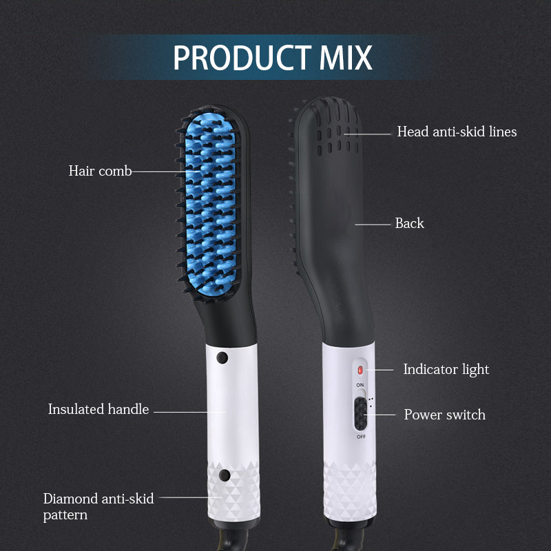 2 in 1 Hair Straightener Brush Heating Beard Clip Comb Styler Electric Ionic