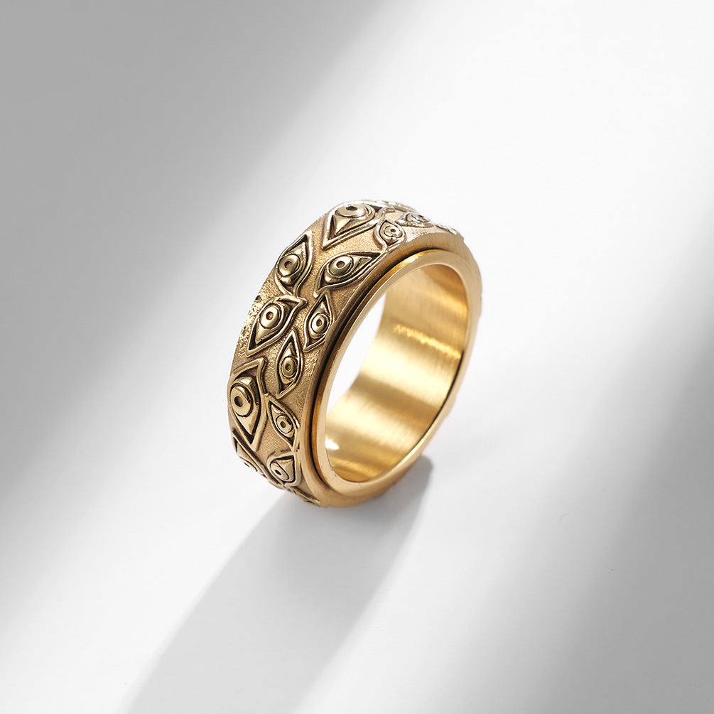 Rotatable Retro Eye Titanium Steel Ring Hand Jewelry