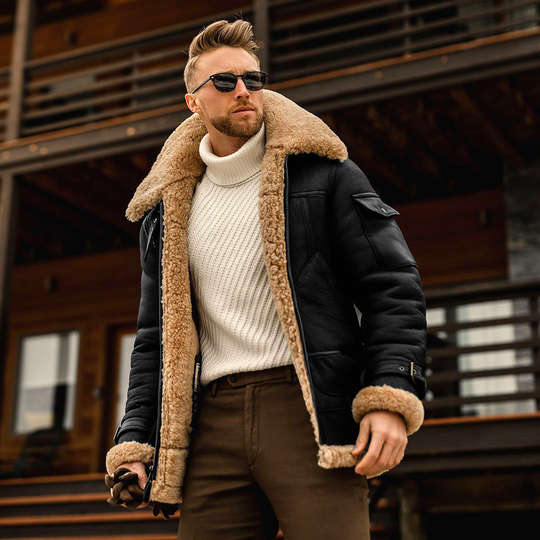 Winter Jacket Mens Fleece Warm Jackets Male Fur Collar Coats Jacket