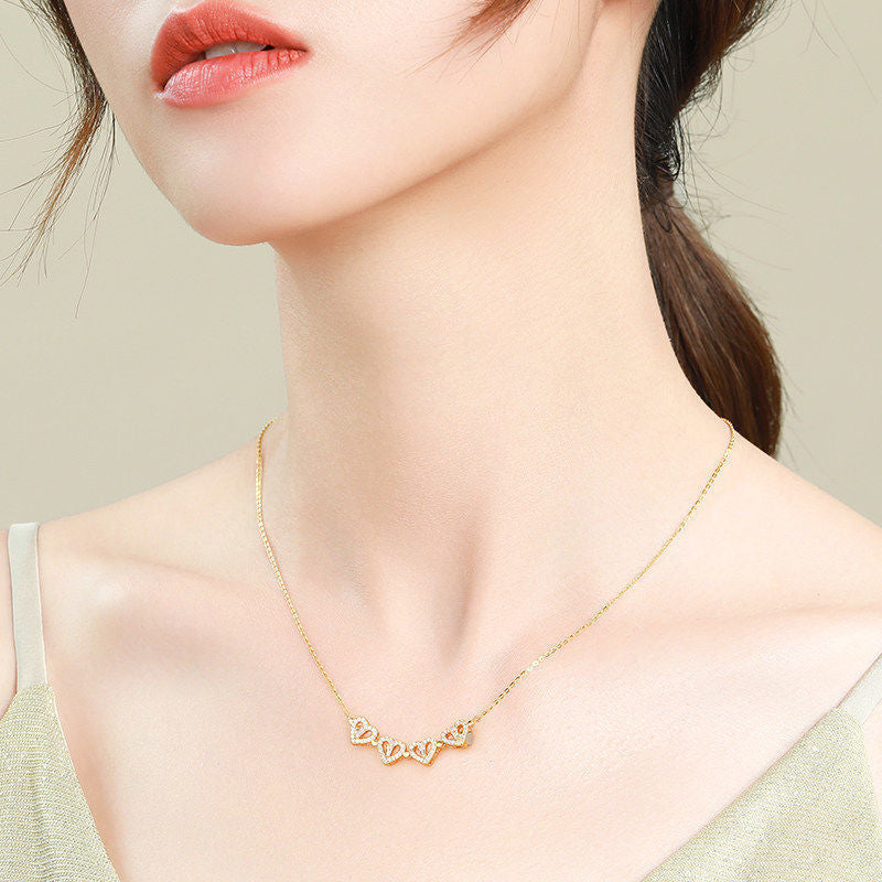 Retro Magnetic Folding Heart Shaped Four Leaf Clover Pendant Necklace Women Love