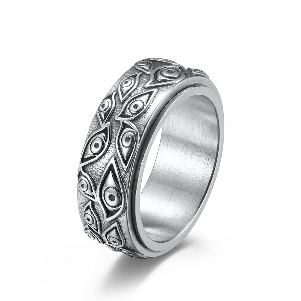 Rotatable Retro Eye Titanium Steel Ring Hand Jewelry