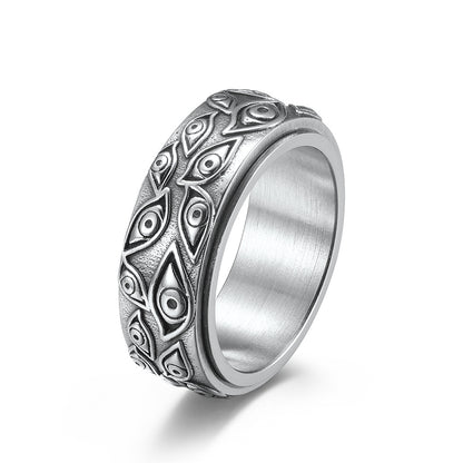 Rotatable Retro Eye Titanium Steel Ring Hand Jewelry