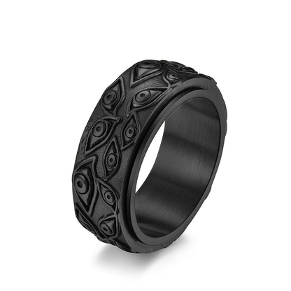 Rotatable Retro Eye Titanium Steel Ring Hand Jewelry