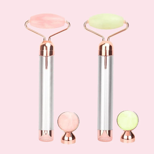 Electric Vibrating Natural Rose Quartz Jade Facial Roller