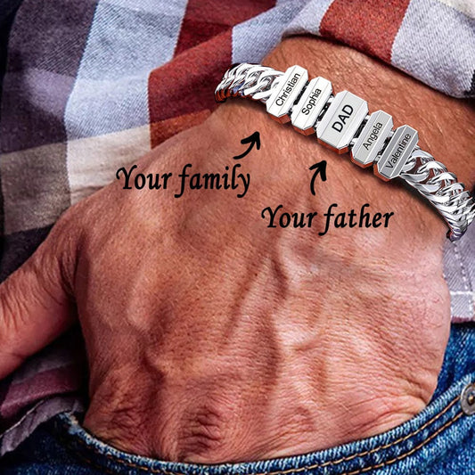 Personalized Men Chain Bracelet With Family Name Beads
