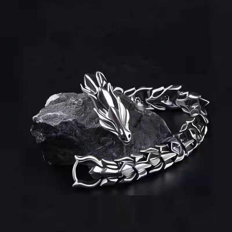 Hip Hop Silver Dragon Head Dragon Lin Bracelet