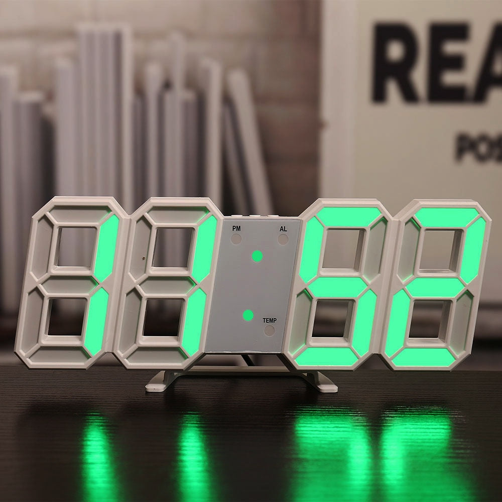 3D LED Digital Clock wall deco Glowing Night Mode
