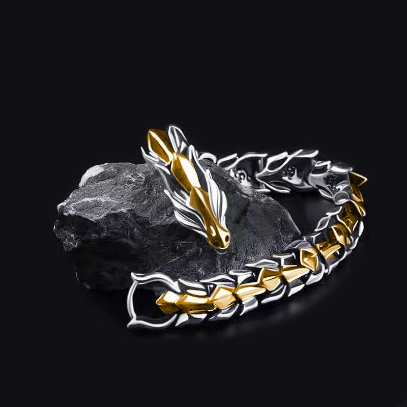 Hip Hop Silver Dragon Head Dragon Lin Bracelet