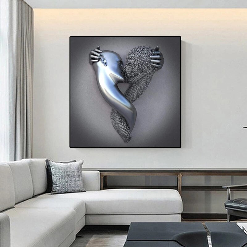 Metal Figure Statue Art Canvas Painting Romantic Abstract