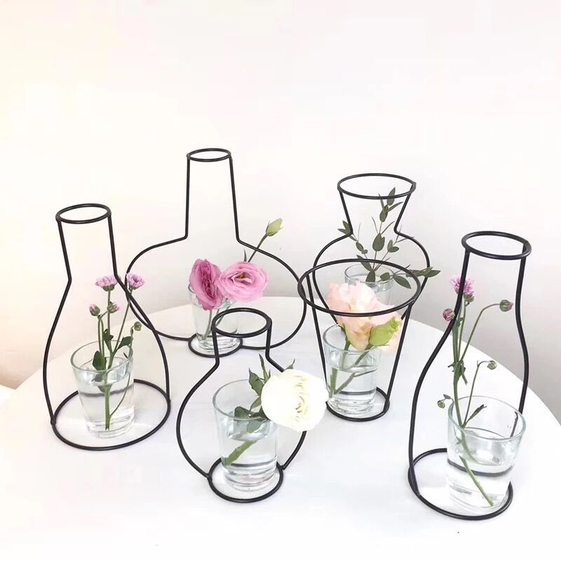 Retro Iron Line Table Flowers Vases Nordic Decoration Home Metal Plant Holder