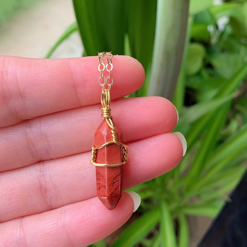 Natural Stone Pendant Wire Wrap Crystal Necklace