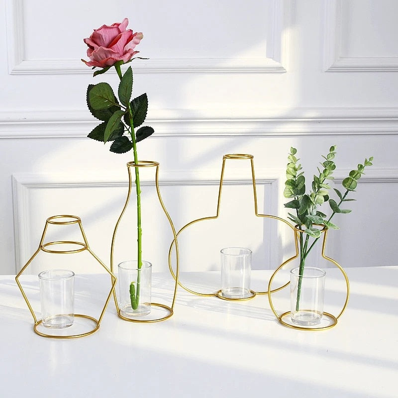 Retro Iron Line Table Flowers Vases Nordic Decoration Home Metal Plant Holder