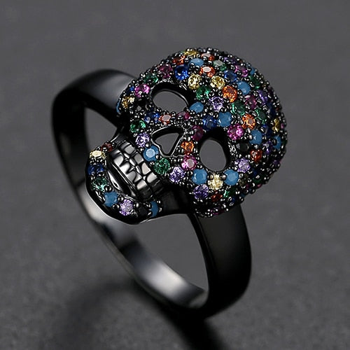 Punk Colorful CZ Skeleton Devil Ring Black Bling