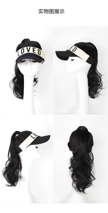 Hat Wig One Piece High Ponytail Short Curly Hair Set
