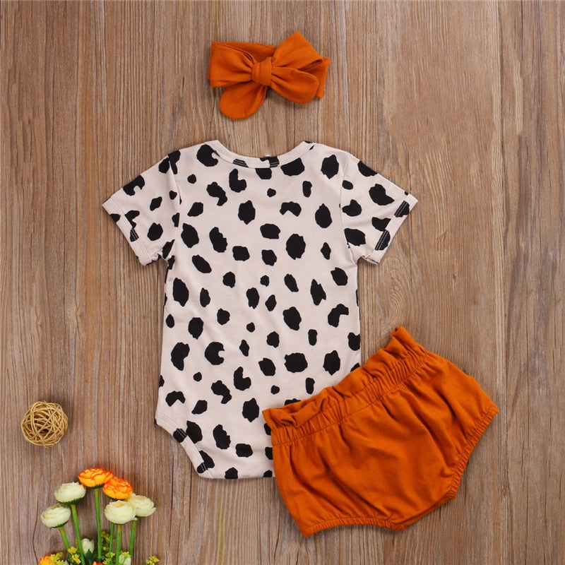 Leopard Print Short Sleeve Romper Tops Bow