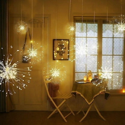 LED Hanging Starburst String Light Firework Copper Fairy Garland