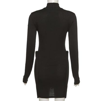 Three Dimensional Decoration Bodycon Long Sleeve Turtleneck