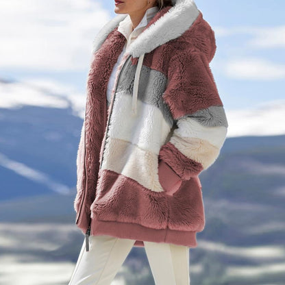 Winter Women Jacket Warm Plush Casual Loose Hooded Coat