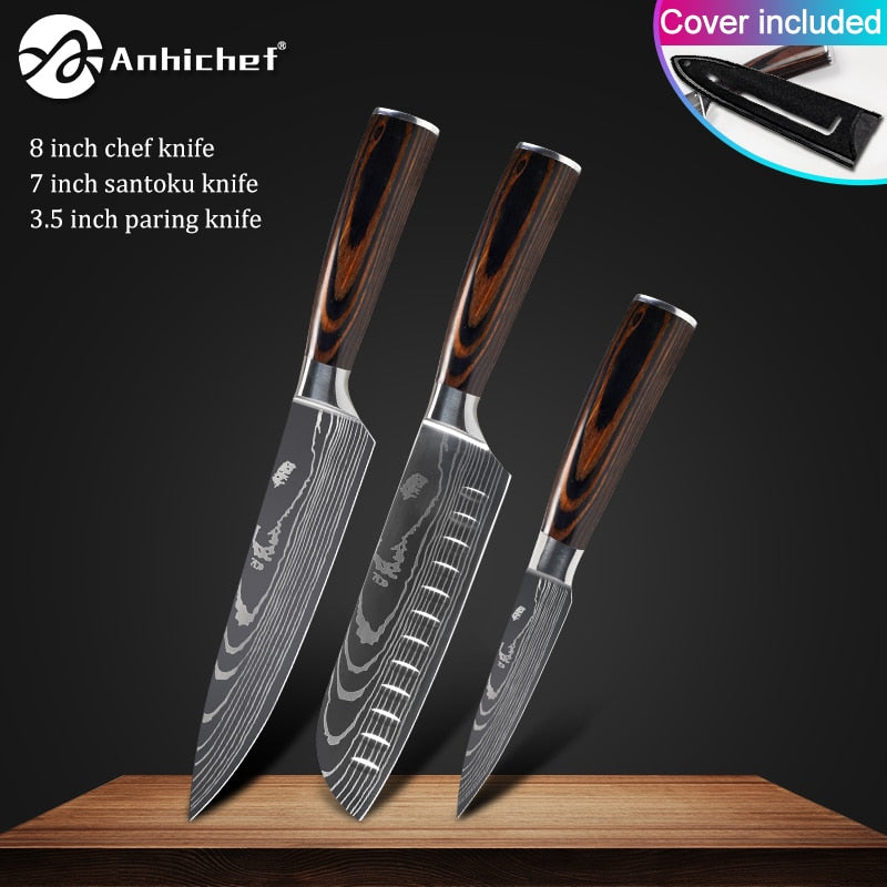 Kitchen Knives Stainless Steel Laser Damascus Knife