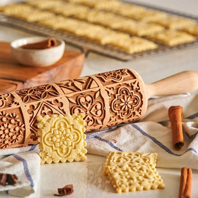 Christmas Rolling Pins Rock Snowflake Elk Wooden Rolling