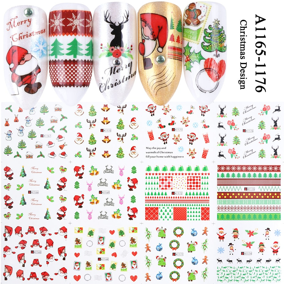 Beauty 12pieces Cute Christmas Nail Stickers Cartoon Animal Design