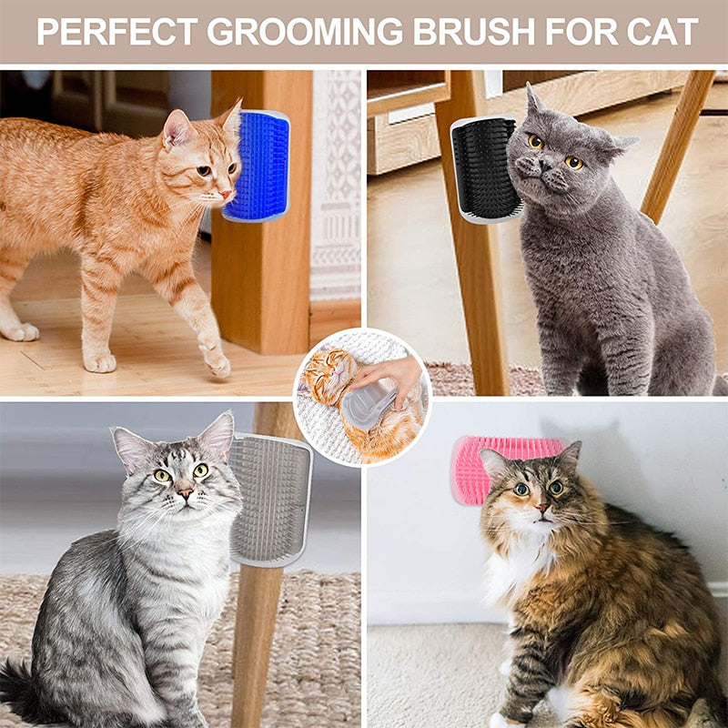 Cat Self Groomer With Catnip Soft Cats Wall Corner Massage Cat Comb Brush