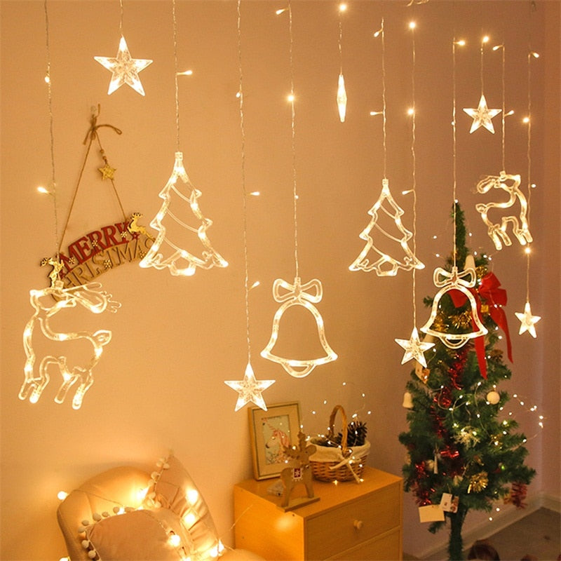 LED Deer Star Moon Curtain Light 220V 110V Christmas Garland