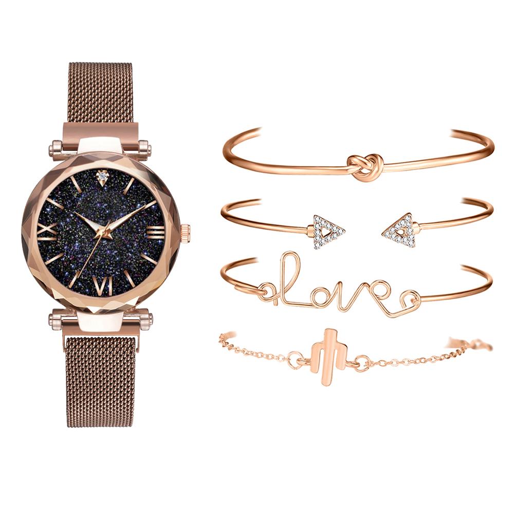 Luxury Brand Rose Gold Starry Sky Dial Watches Women Ladies Crystal Bracelet