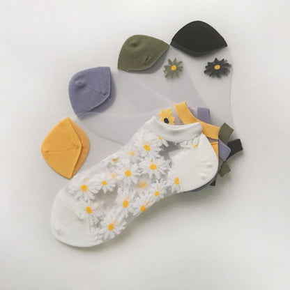 Korea Daisy Socks Women Transparent Thin Chiffon Socks