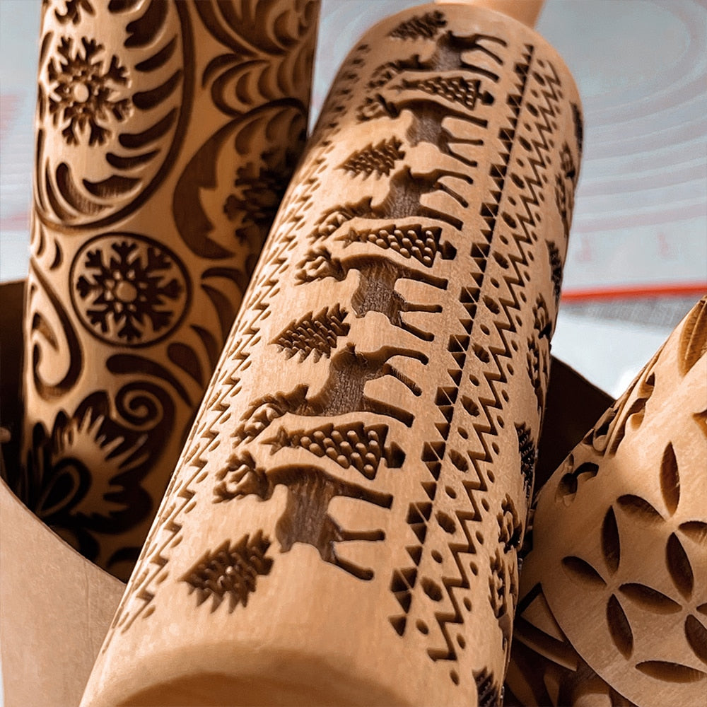 Christmas Rolling Pins Rock Snowflake Elk Wooden Rolling