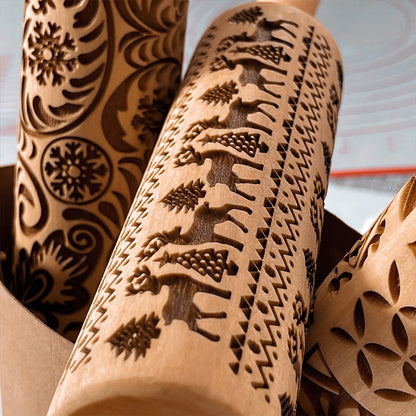 Christmas Rolling Pins Rock Snowflake Elk Wooden Rolling