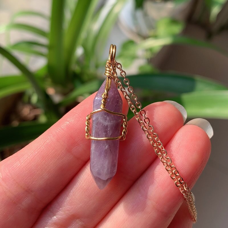 Natural Stone Pendant Wire Wrap Crystal Necklace