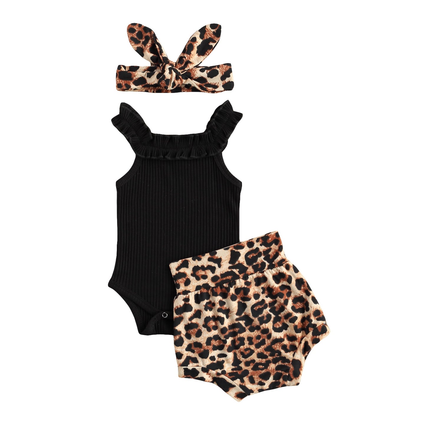 Leopard Print Short Sleeve Romper Tops Bow