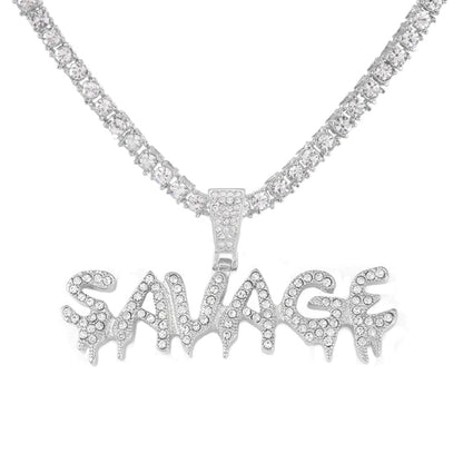 Bling Bling Savage Letter Necklace & Pendant Shiny Ice Out Link Chain